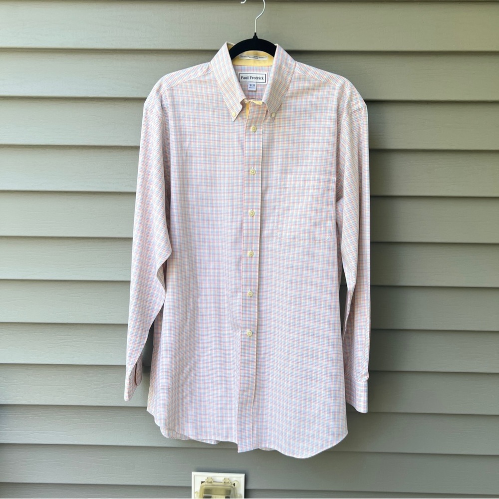Paul Fredrick Dress Shirt Men's 16-34 Check Cotton Button Up Long Sleeves